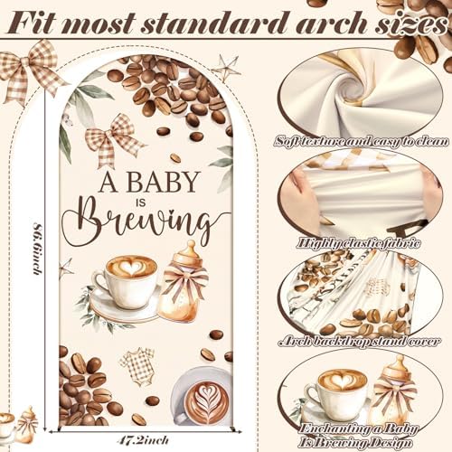 Tegeme 7.2ft A Baby Brewing Arch Backdrop Cover Coffee Themed Baby Shower Decoration Large Brown Coffee Bean Theme Backdrop Party Favor for Gender Reveal Welcome Boy Girl Party Supply Decorations - Image 2