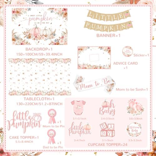 Pink Little Pumpkin Baby Shower Decorations Girl, All-in-1 Boho A Sweet Little Pumpkin is On The Way Balloon Arch with Baby Boxes Plates Napkins Cake Toppers Tablecloth Backdrop for Fall Thanksgiving - Image 6