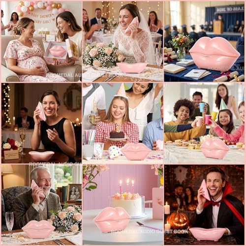 Audio Guest Book Phone for Weddings & Parties, Lip-Shaped Voicemail Recorder, Custom Message Recording, Adjustable Volume, Replay Function (Pink) - Image 3