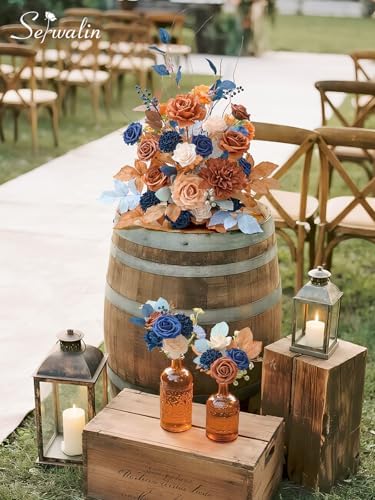 Serwalin Burnt Orange & Navy Artificial Flowers,Fall Flowers for Wedding - Image 6
