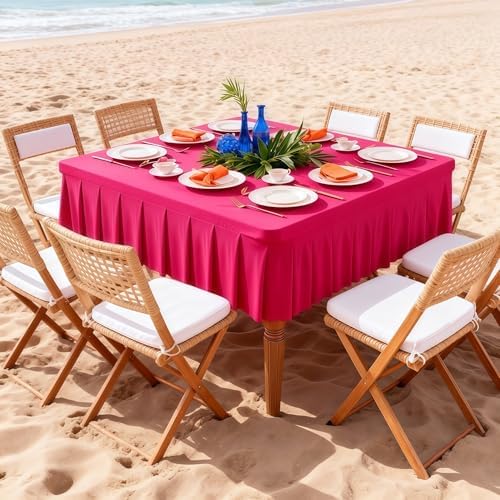 2 Pack Hot Pink Spandex Tablecloths for 34x34 Inch Square Tables, Stretch Fitted Table Clothes with Pleated Ruffle Skirt for 34” Table, Wrinkle Free and Elastic, for Party Kitchen Home Dining - Image 5