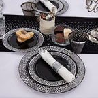 NOCCUR 210PCS Black and Silver Dinnerware Set for 30 Guests - Black Plastic Plates with Silver Rim Include 30 Dinner / 30 Dessert Plates, 30 Prewrapped Silverware, 30 Cups Ideal for Party/Graduation - Image 5