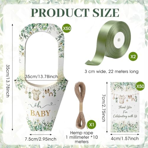 EYNDYN 50 Set Flower Bar Supplies Bouquet Holder Flower Bags for Baby Shower Party with Handle Paper 1 Roll Crafting Ribbon Wrapping Sleeves for Baby Shower Boys Girl's Kid's Birthday Parties - Image 4