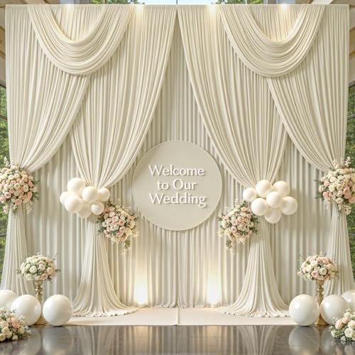 40ft x 10ft Wrinkle Free Beige Wedding Backdrop Curtains for Party Bridal Shower Reception Decorations Beige Fabric Curtain Backdrops Drapes for Photography Baby Shower Birthday Background by Tao-GePartyDecorations