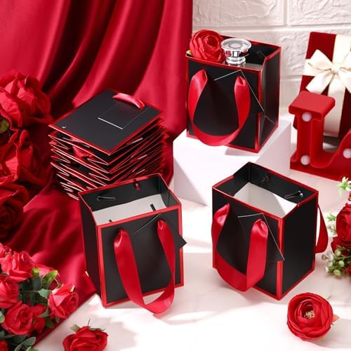 Yeaqee 50 Pcs Mini Paper Gift Bags with Handles Tag, Black, Red - Image 5