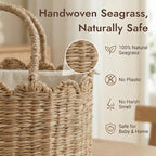 YANGQIHOME Diaper Caddy Organizer, Seagrass Nursery Baby Basket for Baby Essentials, Scalloped Wicker Diaper Caddy, Baby Shower Gifts (MeadowNest) - Image 4