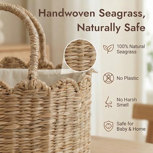 YANGQIHOME Diaper Caddy Organizer, Seagrass Nursery Baby Basket for Baby Essentials, Scalloped Wicker Diaper Caddy, Baby Shower Gifts (MeadowNest) - Image 4