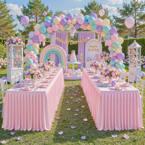 6 Packs Pink Satin Tablecloths Rectangle 6FT,Glitter Spandex Fitted Stretch Table Covers Wrinkle-Resistant Floor Length Shimmer Pleated Table Skirt for Wedding Parties Baby Shower Banquets - Image 6