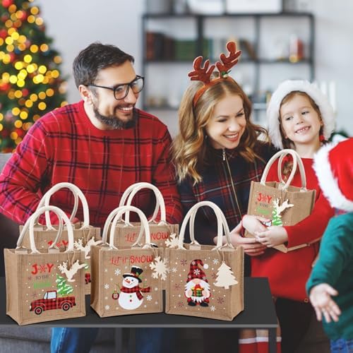 Sweetude 6 Pack Christmas Linen Burlap Bags with Tags,Plaid - Image 5