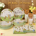 300Pcs Classic Winnie Bear Baby Shower Decorations Plates Set for 50 Guests - Image 5