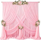 40ft x 10ft Peach Pink Backdrop Curtains, Wrinkle-Free Sheer Chiffon Fabric Photo Backdrop Drapes for Wedding Arch Party Ceremony Stage Photography Decorations by WishCare