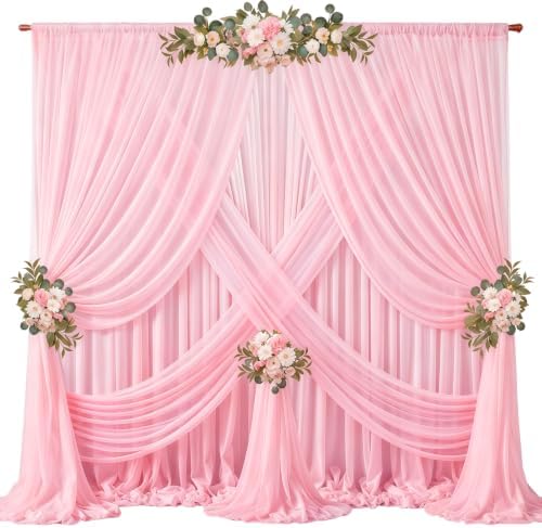 40ft x 10ft Peach Pink Backdrop Curtains, Wrinkle-Free Sheer Chiffon Fabric Photo Backdrop Drapes for Wedding Arch Party Ceremony Stage Photography Decorations by WishCare