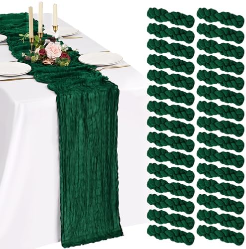 30 Pack Cheesecloth Table Runner 10FT Emerald Green Table Runner Boho Gauze Cheese Cloth Table Runners Long Rustic Sheer Table Decorations for Wedding Party Baby Bridal Shower Birthday Holiday Home by Showgeous