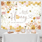 Mocsicka Bee Baby Shower Backdrop Honey Bee Baby Shower Decorations Background Floral Sweet Honeycomb Bumblebee Baby Shower Decor Cake Table Photoshoot Studio Props (10x8ft) - Image 3