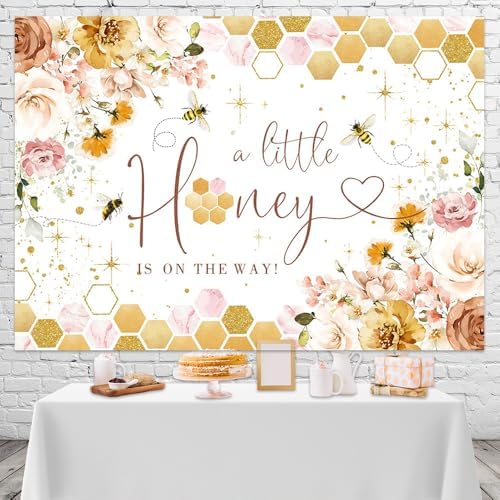 Mocsicka Bee Baby Shower Backdrop Honey Bee Baby Shower Decorations Background Floral Sweet Honeycomb Bumblebee Baby Shower Decor Cake Table Photoshoot Studio Props (10x8ft) - Image 3