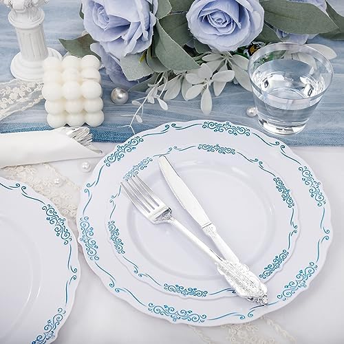 DaYammi 350PCS White and Blue Plastic Dinnerware Set for 50 Guests - Image 6