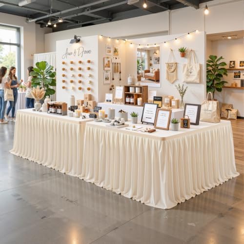 Partisky Ivory Polyester Table Skirt for Rectangle Tables 12ft, Wrinkle Resistant Pleated Ruffle Table Cloth for Banquet Wedding Trade Baby Shower Display Gift Dining Table - Image 3