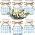 Domensi 6 Pcs Farmhouse Metal Flower Vase, Blue Gingham Table Centerpiece by Domensi