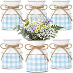 Domensi 6 Pcs Farmhouse Metal Flower Vase, Blue Gingham Table Centerpiece by Domensi