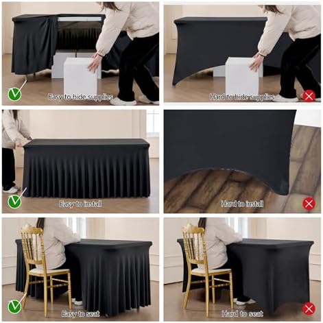 Spandex Tablecloth 6FT Rectangle Table Cover 12 Pack Black Wrinkle-Free - Image 5