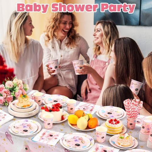 Potchen 452 Pcs Space Plates Napkins Party Supply, Light Pink - Image 4