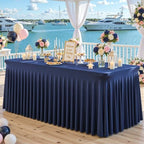 Navy Blue Table Cloth for 6 Foot Rectangle Tables Fitted Stretch Spandex Table Cover with Skirt 6ft Baby Shower Birthday Party Banquet Ruffle Navy Tablecloth Wedding Table Cloths Desk Skirt, 4 Pack - Image 6