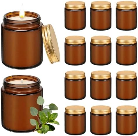 12 Pack 8 oz Eucalyptus Mint Scented Soy Candles, Bulk Glass Jar Candles, Aromatherapy Candles for Home, Office, Wedding, Party & Gifts by Veiuwa