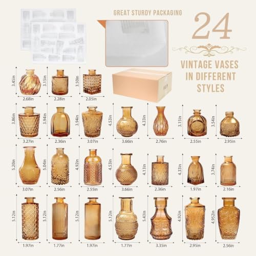 Mini Bud Vases As Wedding Centerpieces for Tables,Clear Bud Vases for Flowers,Small Flower Vases Suitable for Birthday Party,Anniversary,Wedding Reception,Baby Shower (Amber, 24PCS) - Image 2