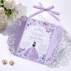50pcs Purple Wedding Invitations with Envelopes and Rsvp Cards Luxury Pearl - Image 6