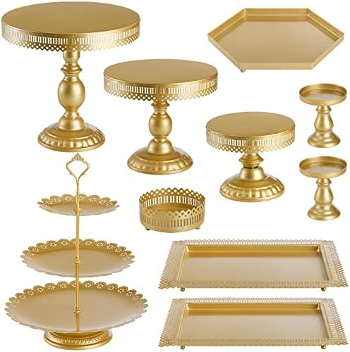 Hedume Set of 10 Cake Stand, Metal Cupcake Stand Set with Multiple Combination Styles, Dessert Plate Cake Serving Tray Candy Fruit Display Tower for Wedding, Birthday Party, Baby Shower, Anniversary by Hedume