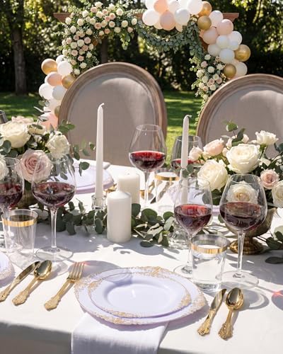 Nervure 350Pcs Gold Plastic Plates, Disposable Dinnerware Set for 50 Guests - Image 6