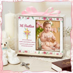 CJiangpo Spanish Baptism Picture Frame - 12 Set Catholic Mi Bautizo Gifts for Girls, Baby Shower Favor Pink Flower Wood Photo Frame with Bows and Clear Plastic Boxes Religious First Communion Decor - Image 6