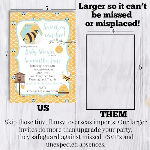 Custom Baby Shower Invites Bumble Bee Invitation for Boys, 20 Pack of 5x7 Personalized Honeycomb Invites with Envelopes - Unique Bumble Bee Baby Shower Cards by AmandaCreation - Image 7