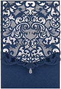 FOMTOR 50-Pack Blue Laser Cut Wedding Invitation Cards Set w/Envelopes & Inserts & Seals – for Wedding, Bridal Shower, Graduation, Birthday Party, Engagement, Anniversary by FOMTOR