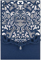 FOMTOR 50-Pack Blue Laser Cut Wedding Invitation Cards Set w/Envelopes & Inserts & Seals – for Wedding, Bridal Shower, Graduation, Birthday Party, Engagement, Anniversary by FOMTOR