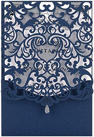 FOMTOR 50-Pack Blue Laser Cut Wedding Invitation Cards Set w/Envelopes & Inserts & Seals – for Wedding, Bridal Shower, Graduation, Birthday Party, Engagement, Anniversary by FOMTOR