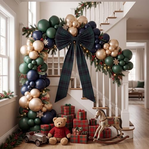 5.5 ft Green Blue Tartan Plaid Bow Large Christmas Tree Topper Bow - Image 2
