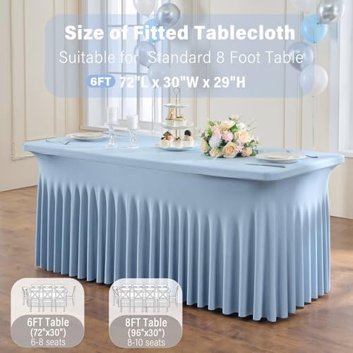 4 Pack Dusty Blue Spandex Tablecloths for 6 Foot Rectangle Tables, Wrinkle Free Stretchy Table Cloths 6ft Fitted Table Cover DeskSkirt for Weddings Birthday Party Banquet Baby Shower - Image 5