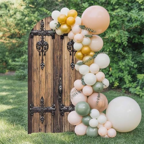 Wooden Door Arch Backdrop Cover 6.6 FT, Barn Door Wedding Arch Cover Stretchy Backdrop Stands Covers for Birthday Party Ceremony Banquet Decor by Unknown