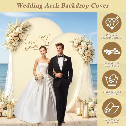 7.2FT, 6FT Beige Spandex Arch Backdrop Stand Covers Set of 2 - Image 3