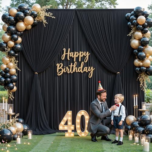 Black Tulle Backdrop Curtain for Parties Wedding,30ft x 10ft Wrinkle Free Curtain Backdrop,2 Layer Drapes for Backdrop,Polyester Back Drop for Bridal Shower Birthday Baby Shower Photography - Image 2