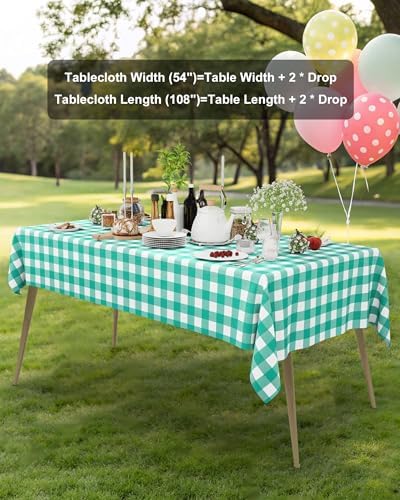 Smiry 12 Packs Gingham Disposable Table Cloth, 54 x 108 Inch Waterproof Plastic Tablecloth, Rectangle Teal and White Checkered Table Covers for Picnic, Birthday, Party - Image 6