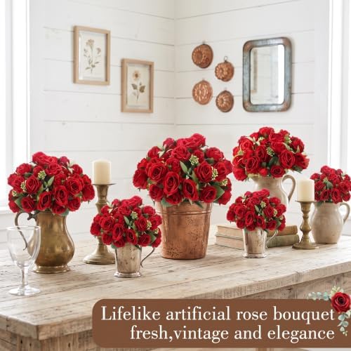 Zeyune 8 Pack 12 Inch Artificial Rose Bouquet, Red - Image 5