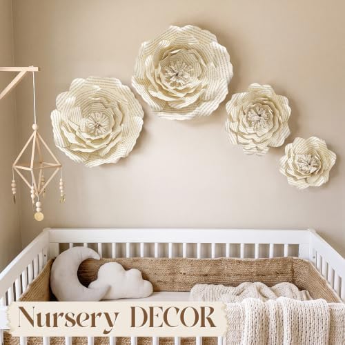 4pcs Large Book Page Paper Flowers Wall Decor Handmade 3D Vintage Literary Style Flowers with Nano Tape 4 Sizes (7"-13") for Wedding Nursery Party Home Set of 4 No Stem - Image 5
