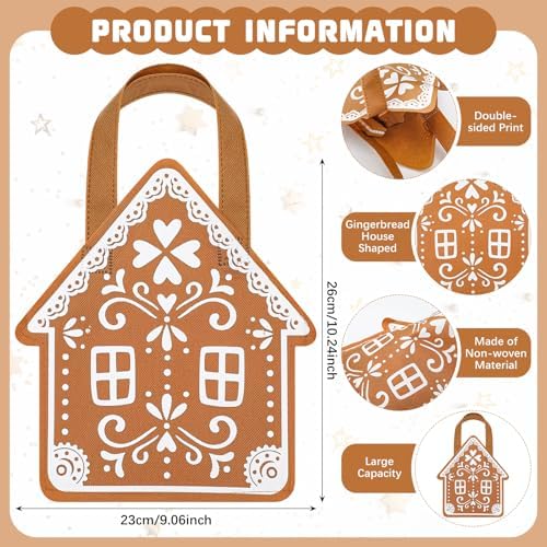 Silkfly 48 Pcs Gingerbread Christmas Tote Bags Non-Woven Party Favors - Image 3