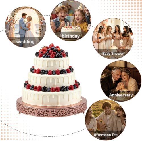 16 Inch Rose Gold Cake Stand, Round Metal Dessert Display with Ornate Filigree Lace, Dual‑Coated Premium Finish for Wedding, Anniversary & Elegant Home Decor - Image 7