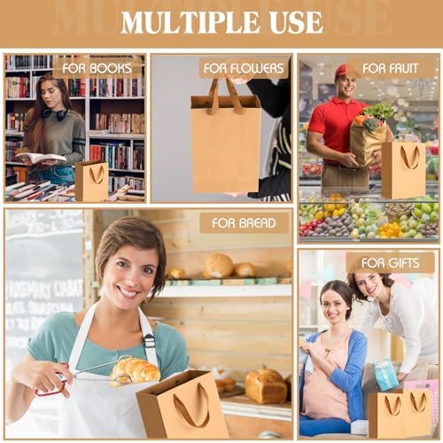 PerKoop 40 Pack Kraft Gift Bags with Handles 4 Sizes,Vertical,Brown - Image 4