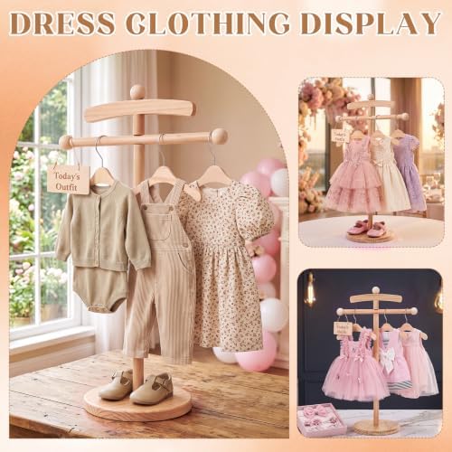 Marsui 1 Set Wooden Baby Clothes Display Stand with 3 Hangers, Plaque, Wood - Image 5