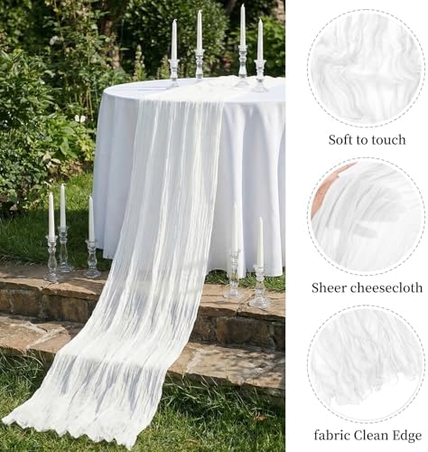 20 Pack White 17 x 108 Inch Cheesecloth Table Runner - Boho Gauze Sheer Fabric for Wedding Baby Shower Party Home Decor - Image 4