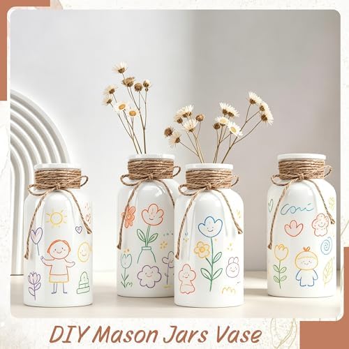 6 Pack Mason Jar Vases for Centerpieces, White Glass Flower Vase - Image 4